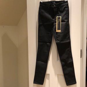 High Wasted Black Coated Skinny Jeans